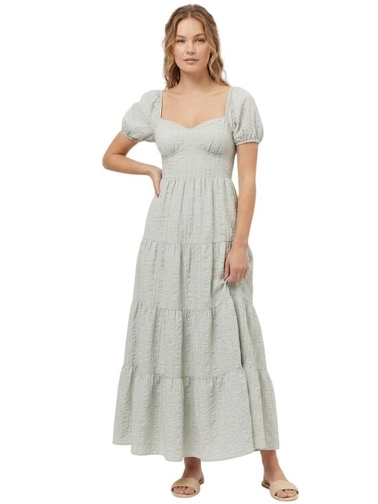 Forever 21 Dresses & Skirts - Forever 21 Puff Sleeve Crisscross Tie Back Tiered Skirt Maxi Dress Size Medium